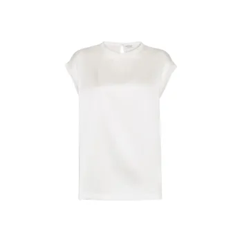 Brunello Cucinelli Cap Sleeved Crewneck Satin Blouse