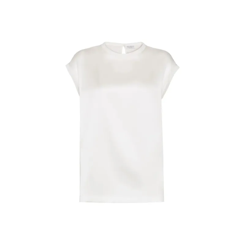 Brunello Cucinelli Cap Sleeved Crewneck Satin Blouse-0