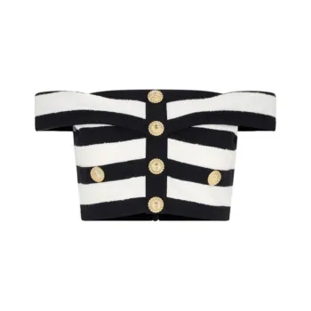 BALMAIN Off The Shoulder Two Toned Ribbed Top