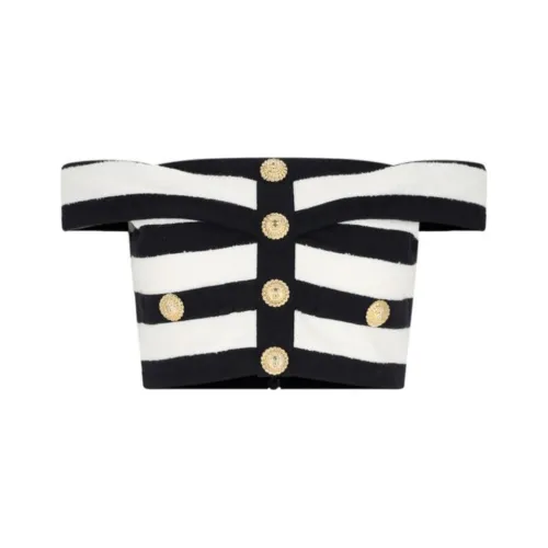 BALMAIN Off The Shoulder Two Toned Ribbed Top