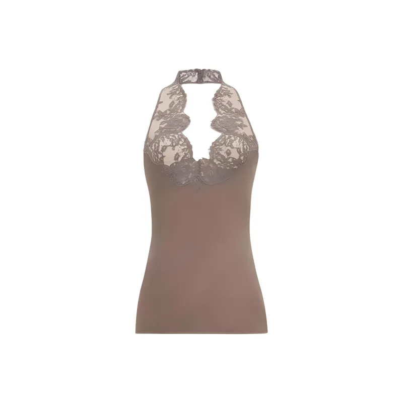 SAINT LAURENT Halter Lace Detailed Top-0