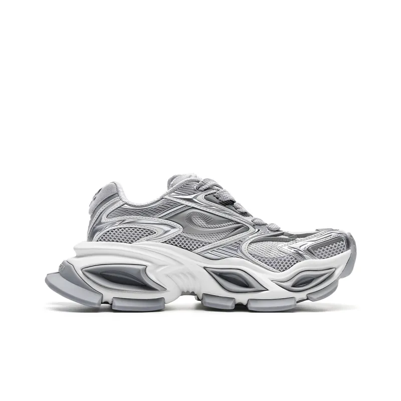 OGR Cushioning, Slip Resistant, Abrasion Resistant, Height Increasing Low Top Chunky Sneakers Unisex White Silver-1