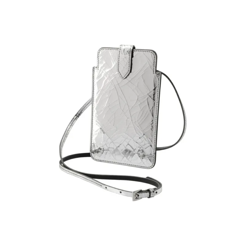 Maison Margiela Leather One Shoulder Crossbody Cell Phone Pouch Unisex Silver-2