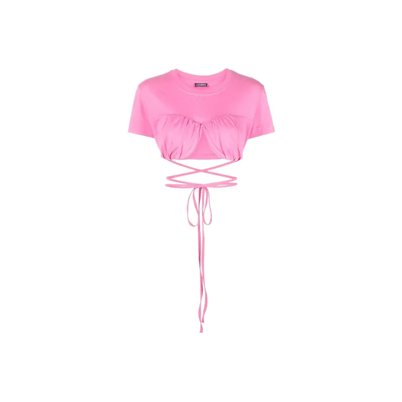 Jacquemus Wraparound Cropped T Shirt T Shirt Pink-0