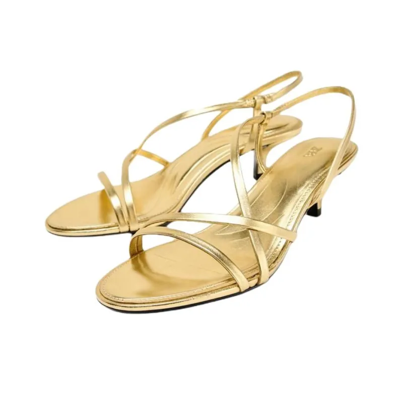 ZARA One Strap Sandals 6cm Women's Gold-2