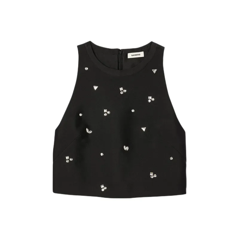 Sandro Rhinestone embellished Tank Top-0