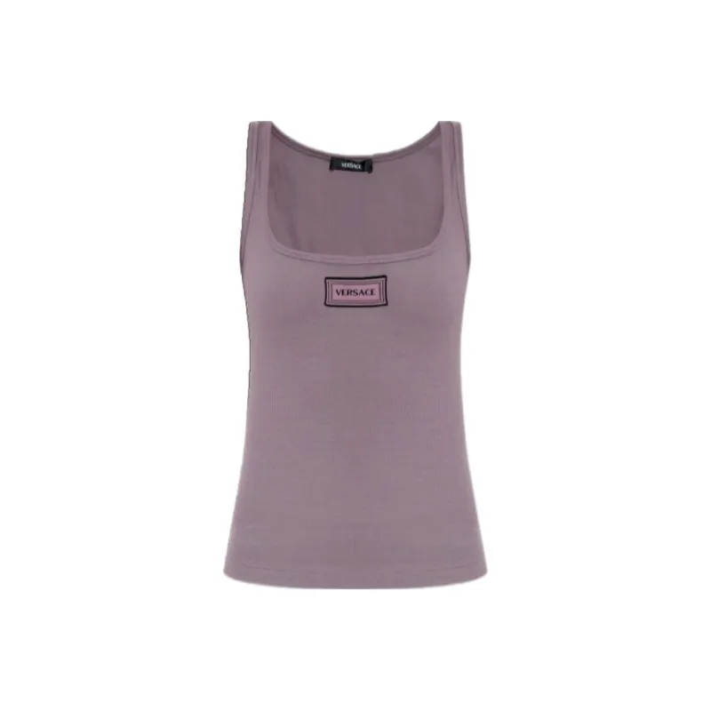 VERSACE Logo Patch Ribbed Tank Top-0