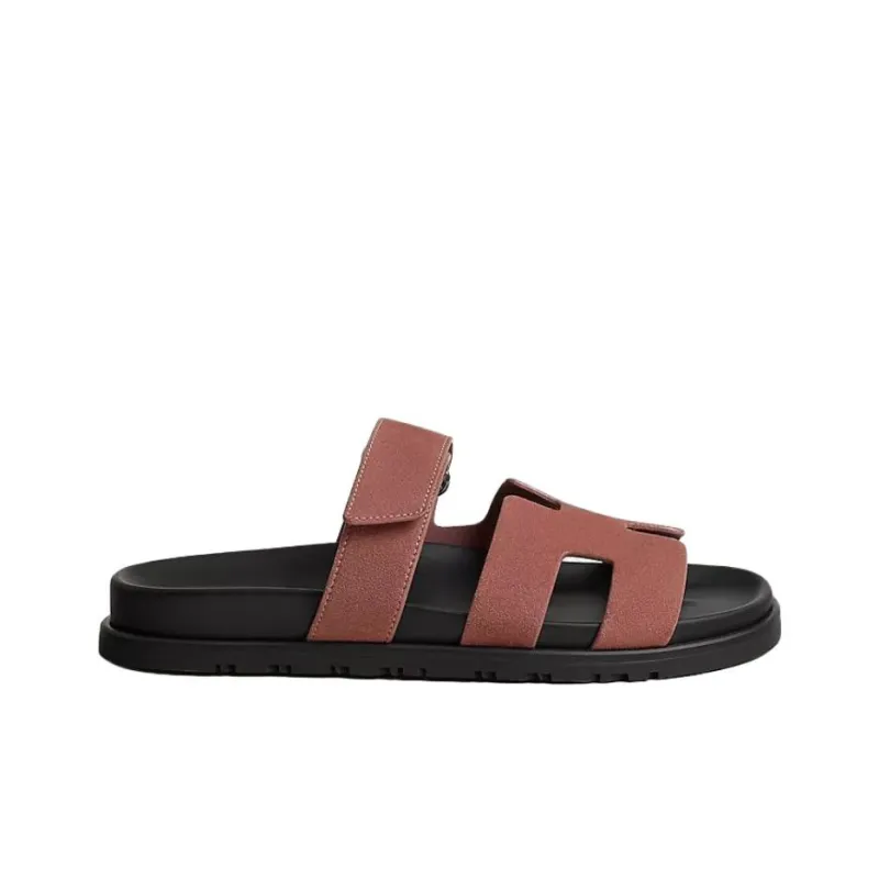 HERMES Chypre Slide Slippers Women's Red-1
