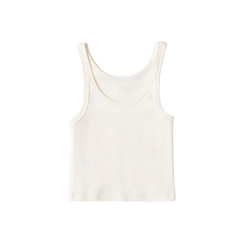 NOTHING WRITTEN Curved Rib Tank Tank Tops Women's White/White
