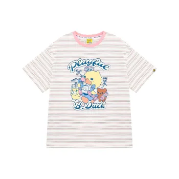B.Duck T Shirt Women's Pink White Brown Strips