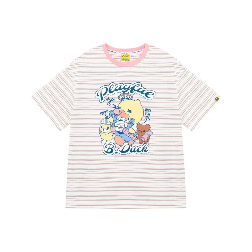 B.Duck T Shirt Women's Pink White Brown Strips