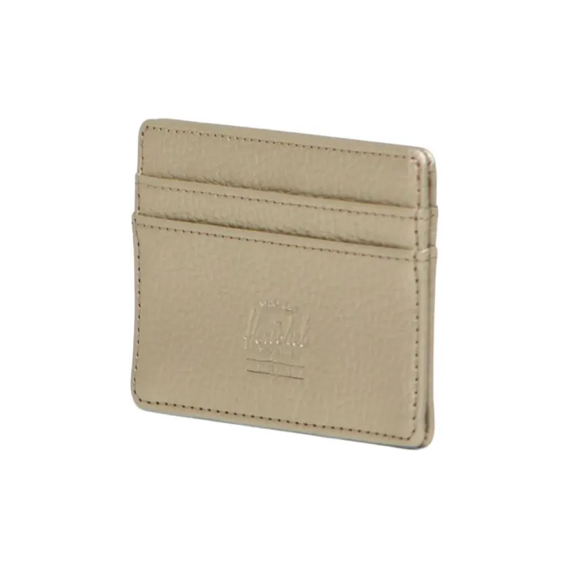 Herschel Litchi Grain Vegan Leather Money Clip Card Holder Unisex Gold-1