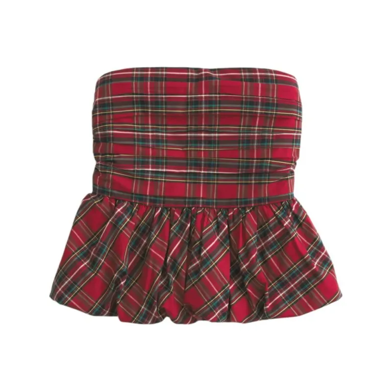 Hollister T Shirt Women's Red Plaid-0