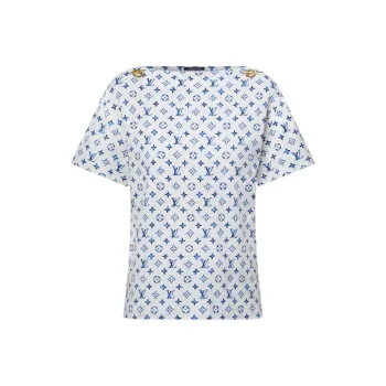 LOUIS VUITTON Cotton Mesh Letter Pattern Print Knitted Fabric Short Sleeved T Shirt Women's White
