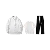 Clothing Set (White Shirt+White Short-Sleeved Shirt+Black Casual Pants)