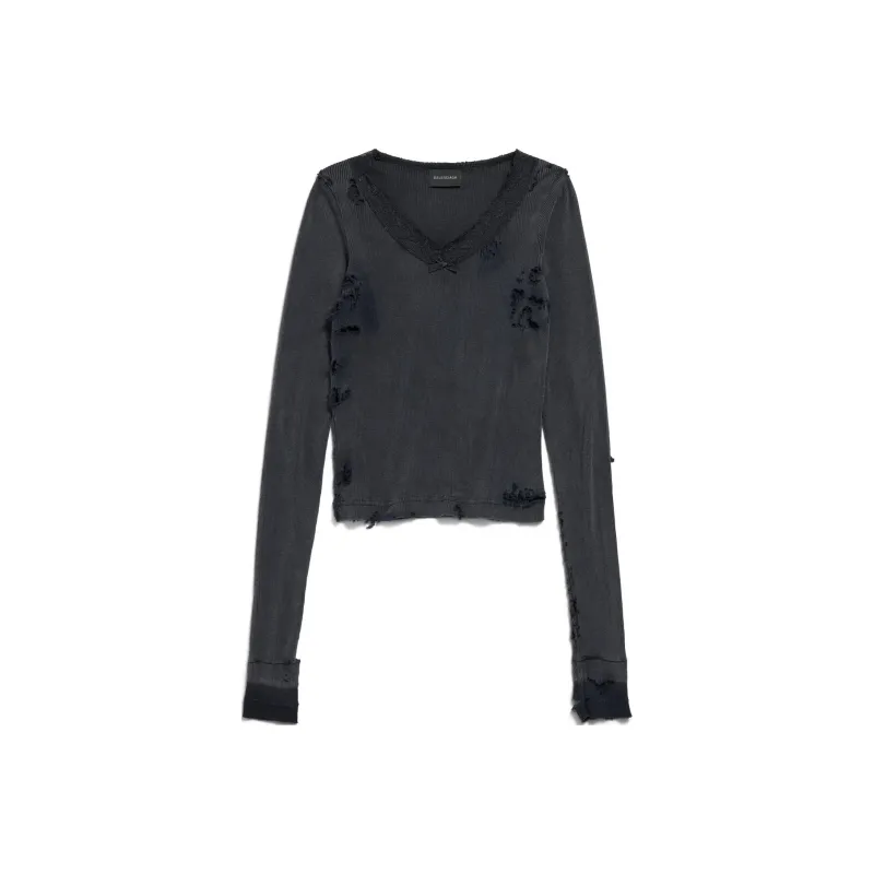 Balenciaga Women's Distressed Lingerie Top Black-0