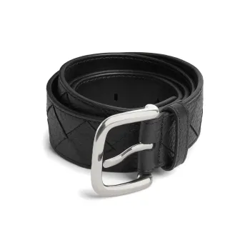 Bottega Veneta Cow Leather Belts Men's Black Width 3.5CM