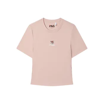 FILA ORIGINALE Knitted Fabric Short Sleeved Shirt Women's Deep Rose Pink