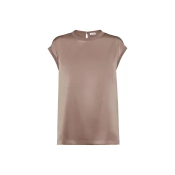 Brunello Cucinelli Monili embellished Satin T shirt