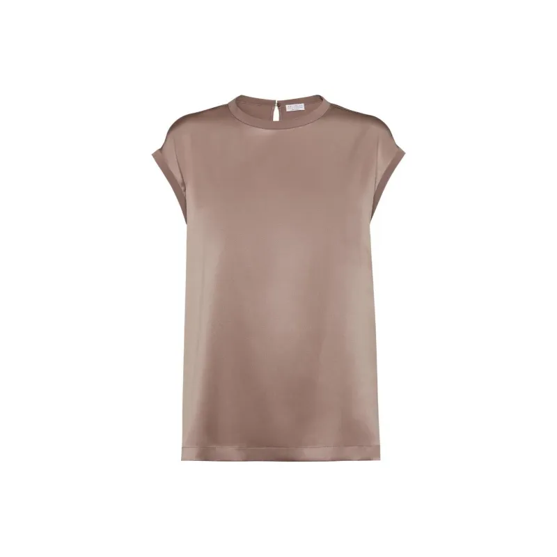 Brunello Cucinelli Monili embellished Satin T shirt-0