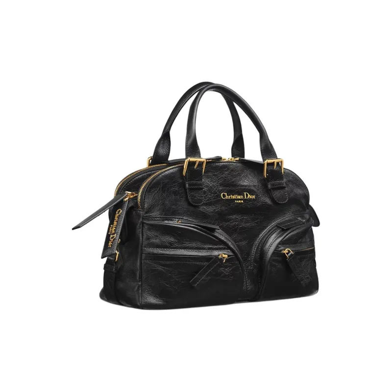 DIOR Cow Leather Bowling Bag, Shoulder Bag, Crossbody Bag, Handbag Medium Size Women's Black-1