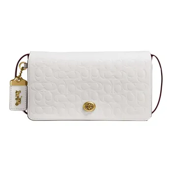 COACH Dinky Cow Leather Flap Bag Shoulder Bag Crossbody Bag Small Size Women's White
