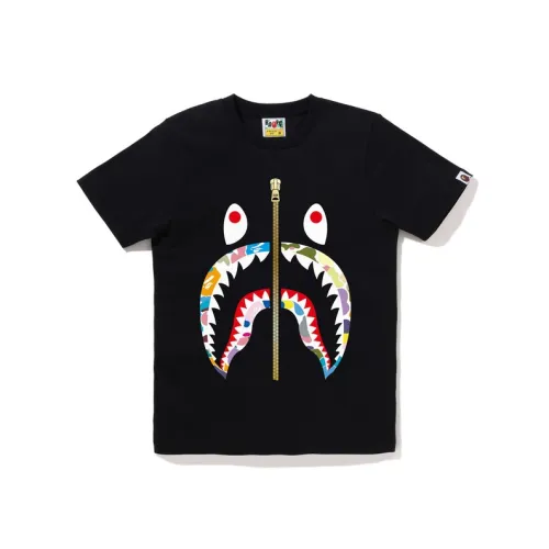 A BATHING APE Multi Camo Shark Tee Ladies Black/White