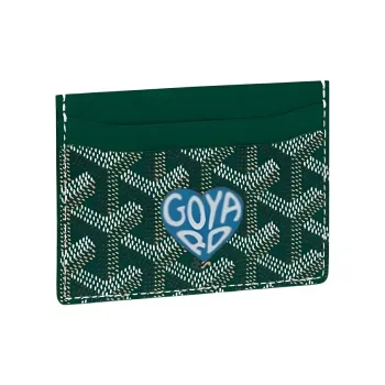 GOYARD Canvas With Leather Dog's Teeth Card Clip Card Holder Unisex Green Multicolor Sky Blue Small Heart