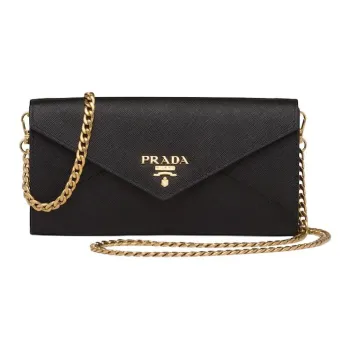 PRADA Saffiano Leather Wallets Shoulder Bag Crossbody Bag Women's Black