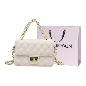 LOUIS ROYALN PU Shoulder Bag, Crossbody Bag Medium Size Women's White/Black