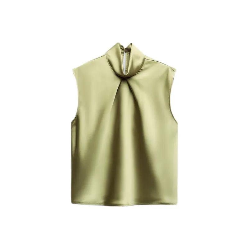 ZARA Tank Tops Women's Olive Green-0