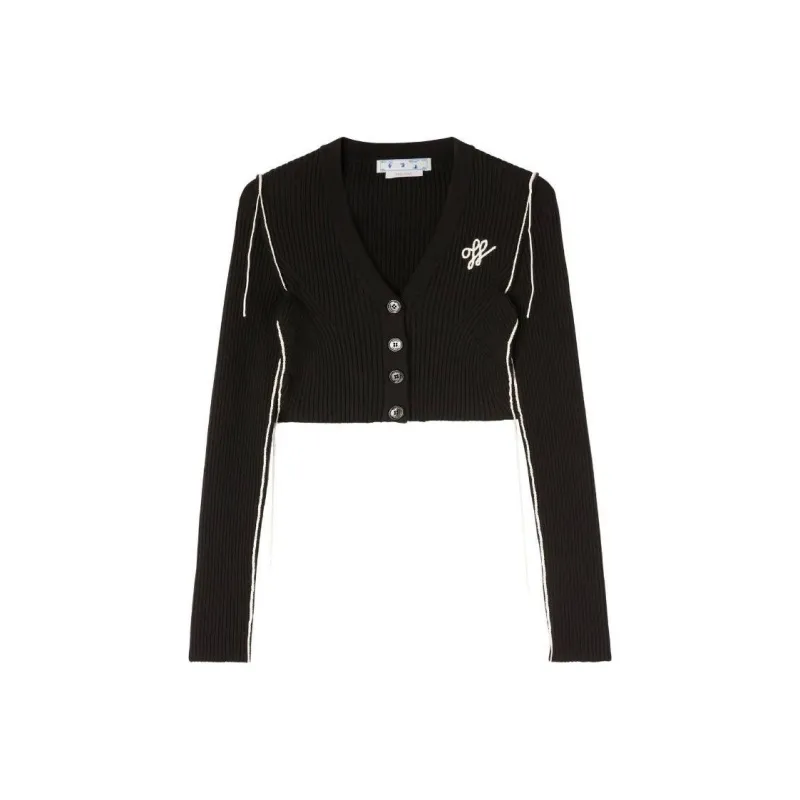 OFF WHITE Outline Crop Cardigan Black/White-0