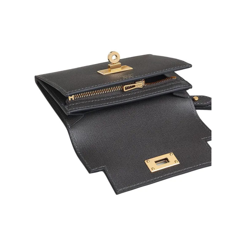HERMES Kelly Pocket Madame Calfskin Wallet Women's 88 Graphite Gray-2