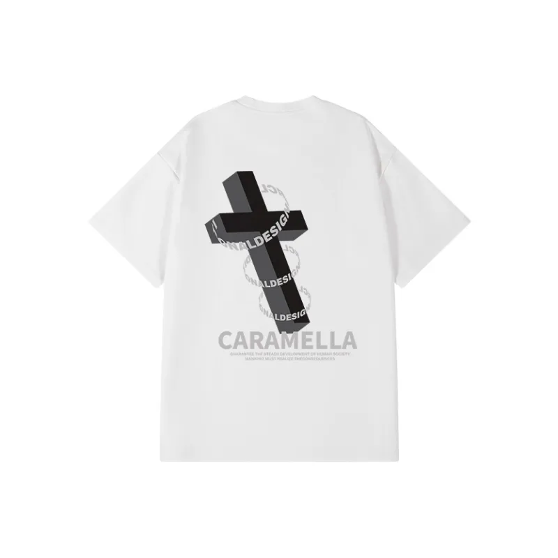 Caramella Drop Shoulder Sleeve T Shirt Unisex White Heather Gray-2