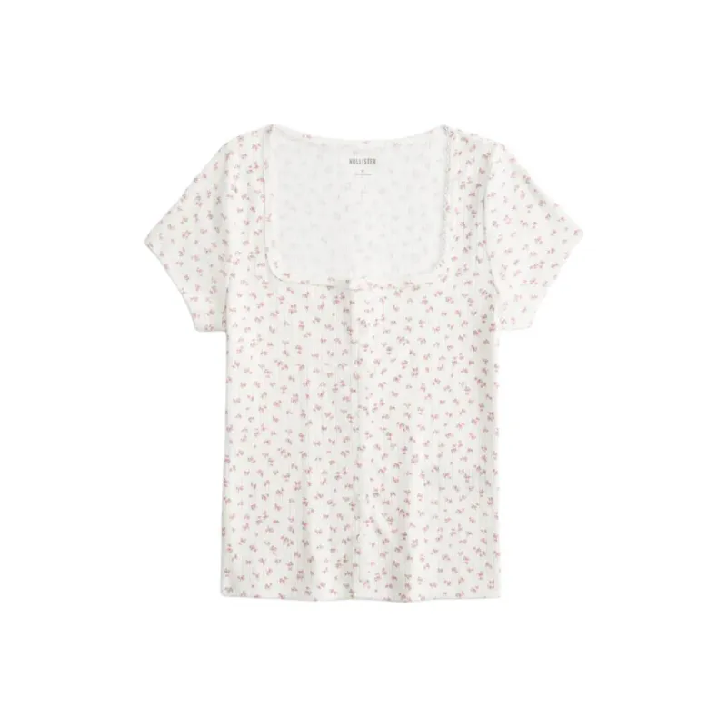 Hollister T Shirt Women's White Floral-0