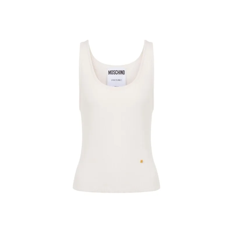 MOSCHINO M Logo Plaque Ribbed Tank Top-0