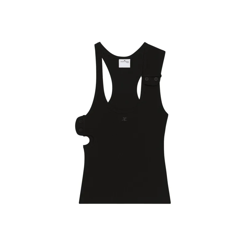 COURREGES Double Buckle 90s Rib Tank Top 'Black'-0