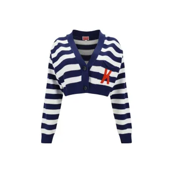 KENZO Striped V Neck Knitted Cardigan