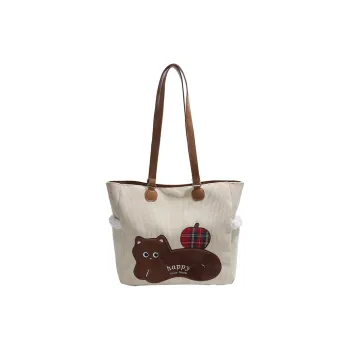 Yalu Corduroy Tote Bag, Shoulder Bag Women's White/Brown/Coffee