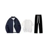 Clothing Set (Navy Blue Shirt+White Short-Sleeved Shirt+Black Casual Pants)