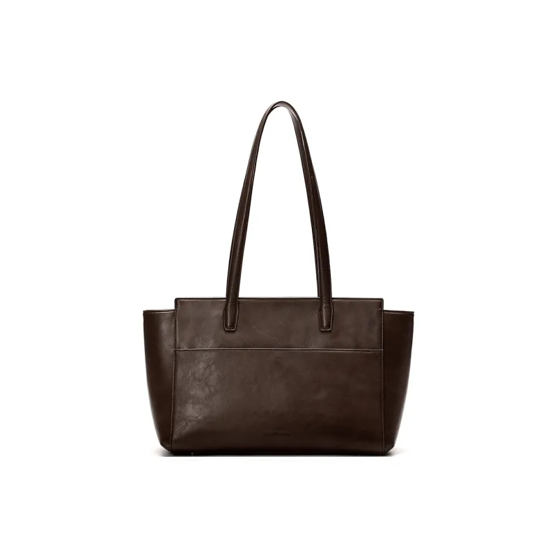 JELLYTOYBOY Cow Leather With Artificial Leather Shoulder Bag Large Size Women's Black/Brown Color-4