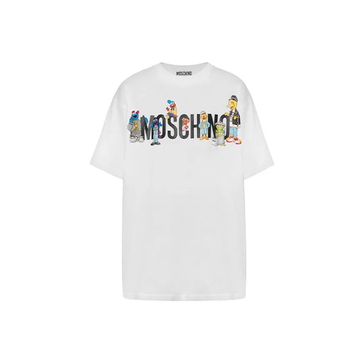 MOSCHINO x SESAME STREET Drop Shoulder Sleeve T Shirt Women's White-0