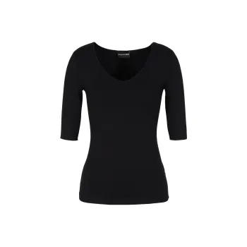 EMPORIO ARMANI Viscose Stretch Jersey V neck Jumper With Three quarter Length Sleeves