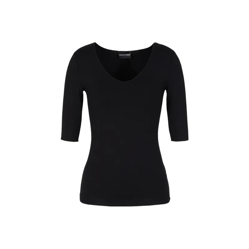 EMPORIO ARMANI Viscose Stretch Jersey V neck Jumper With Three quarter Length Sleeves-0