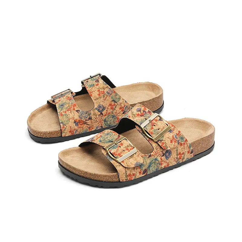 OUGLEMEN Cork Sole Quiet Abrasion Resistant Slide Slippers Women's-8