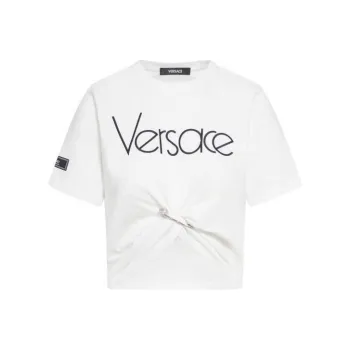 VERSACE Logo Jersey T Shirt 'White Black'