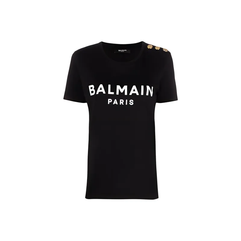 BALMAIN Flocked Logo T-Shirt-0