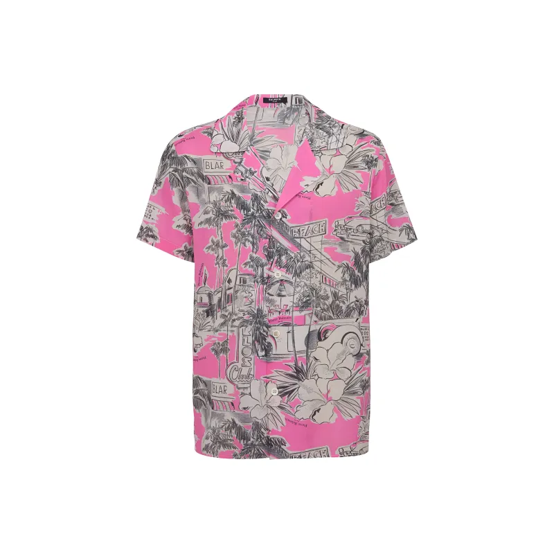 BALMAIN Miami Print Silk Camp Shirt-0