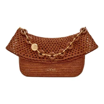 LOEWE Raffia One Shoulder Handbag Medium Size Women's Gold Brown
