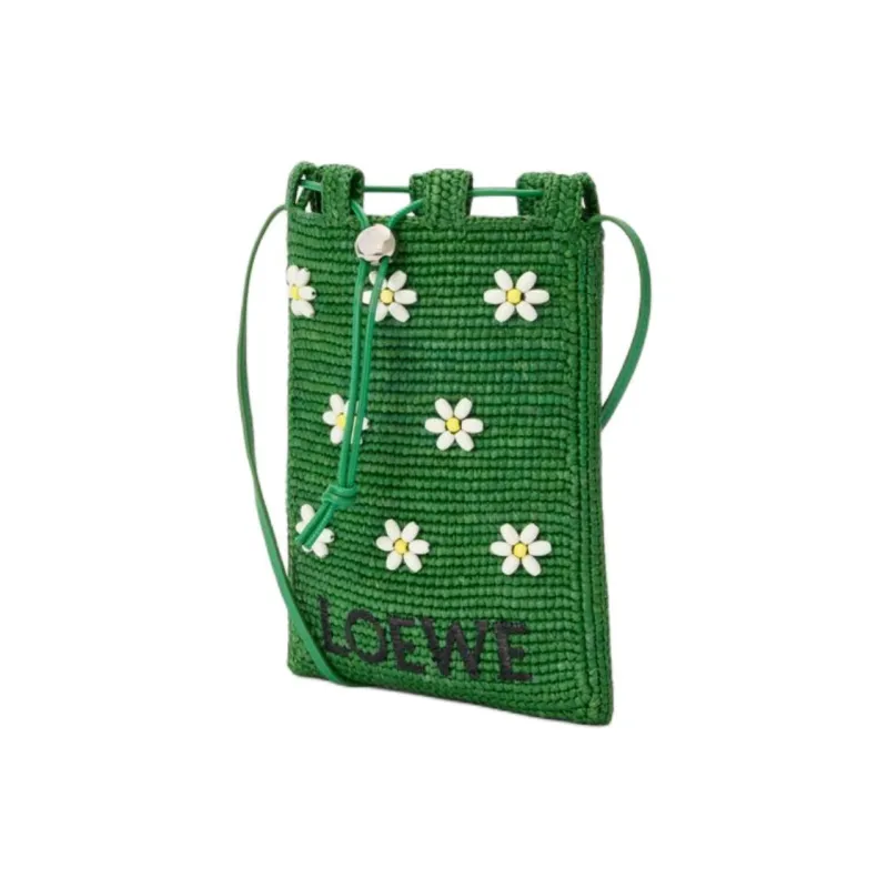 LOEWE Raffia Crossbody Bag Women's Tropical Green & White-1